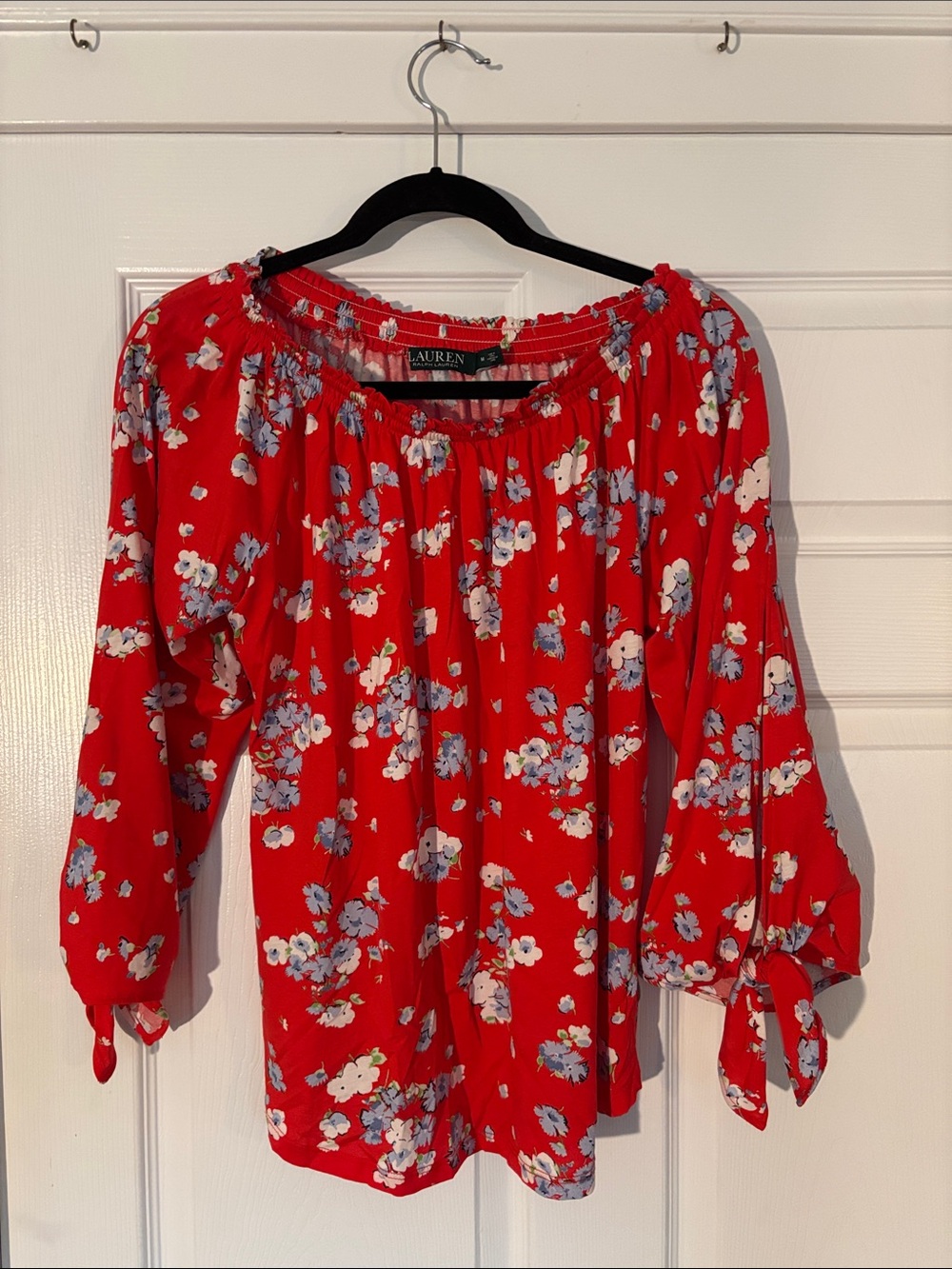 Lauren Ralph Lauren Red Floral Off-Shoulder Peasant Top